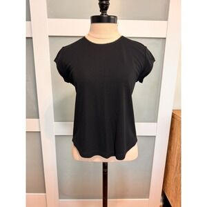 DKNY Petite Small Womens Top Black Short Sleeve Pullover Casual Shirt Peep Hole
